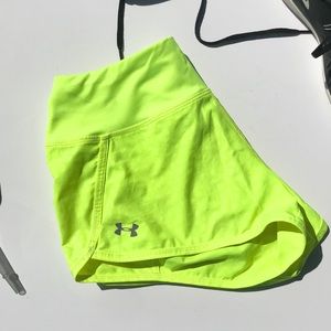 Under Armour neon yellow running shorts